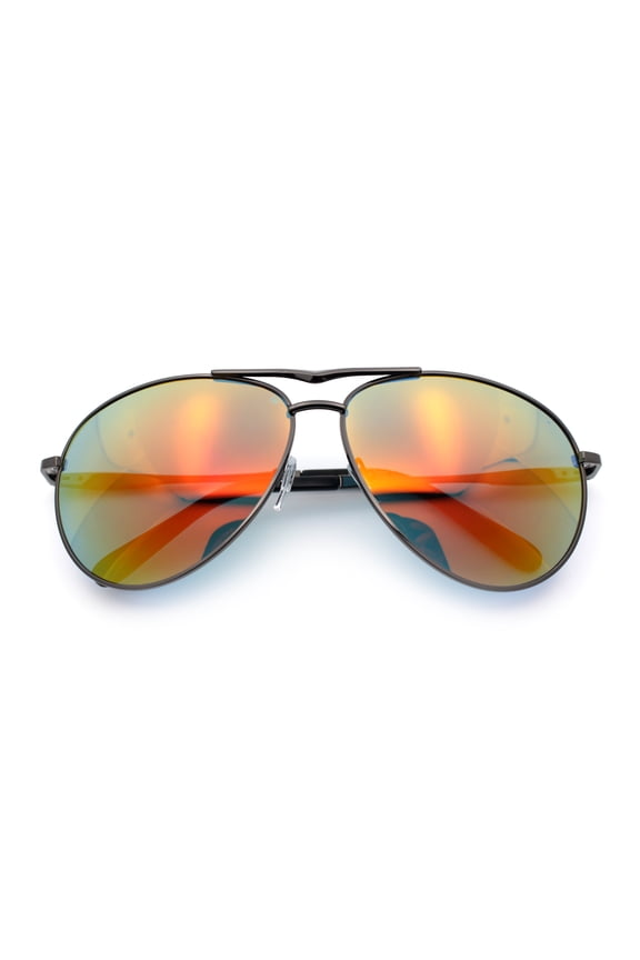 Mens Air Force Iconic Oversized Mirror Lens Metal Rim Officer Sunglasses Gunmetal - Orange Mirror