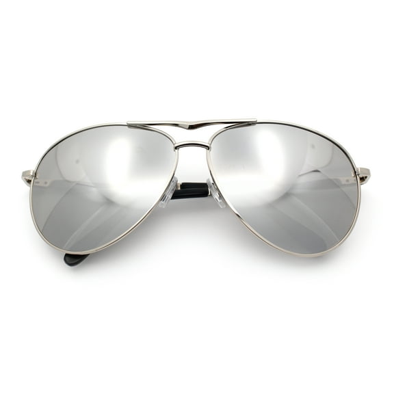Mens Air Force Iconic Oversized Mirror Lens Metal Rim Officer Sunglasses Silver - Silver Mirror