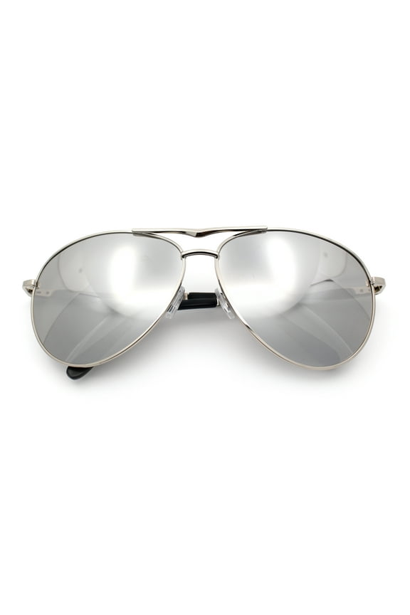 Mens Air Force Iconic Oversized Mirror Lens Metal Rim Officer Sunglasses Silver - Silver Mirror