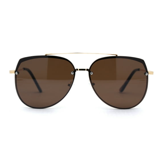 Mens Airforce Double Metal Bridge Rimless Officer Sunglasses Gold Brown