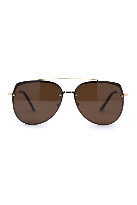 Mens Airforce Double Metal Bridge Rimless Officer Sunglasses Gold Brown