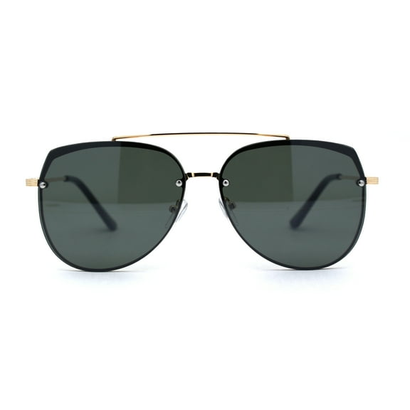 Mens Airforce Double Metal Bridge Rimless Officer Sunglasses Gold Green