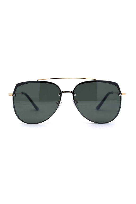 Mens Airforce Double Metal Bridge Rimless Officer Sunglasses Gold Green