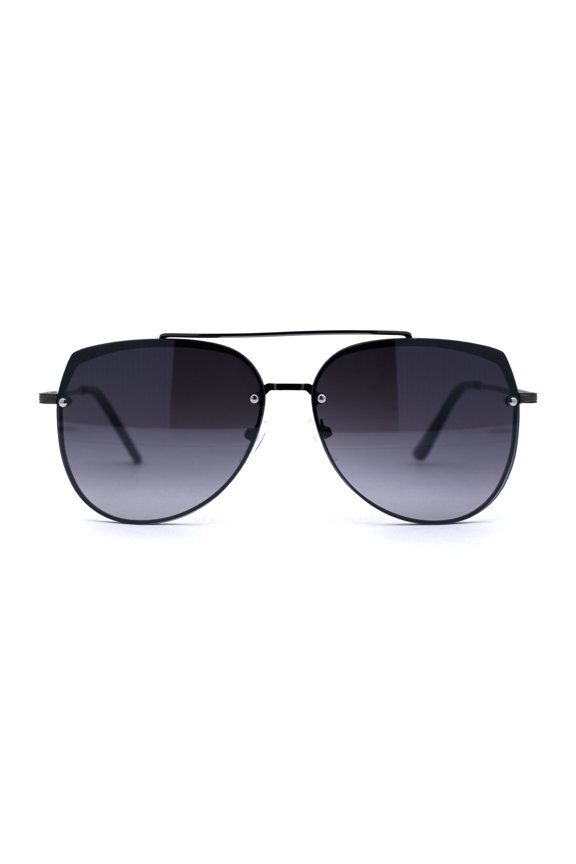 Mens Airforce Double Metal Bridge Rimless Officer Sunglasses Gunmetal Black