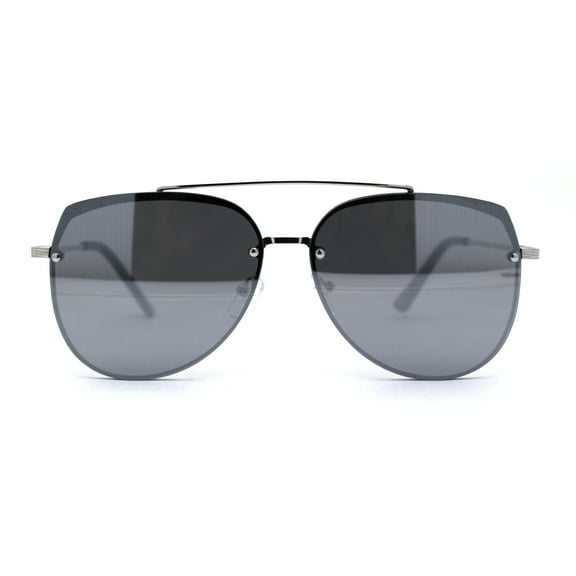 Mens Airforce Double Metal Bridge Rimless Officer Sunglasses Silver Mirror