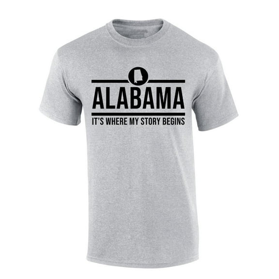 Mens Alabama Tshirt Alabama It's Where My Story Begins Short Sleeve T-shirt-Sports Grey-4xl
