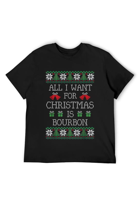 Mens All I Want for Christmas is Bourbon Funny T-Shirt Black
