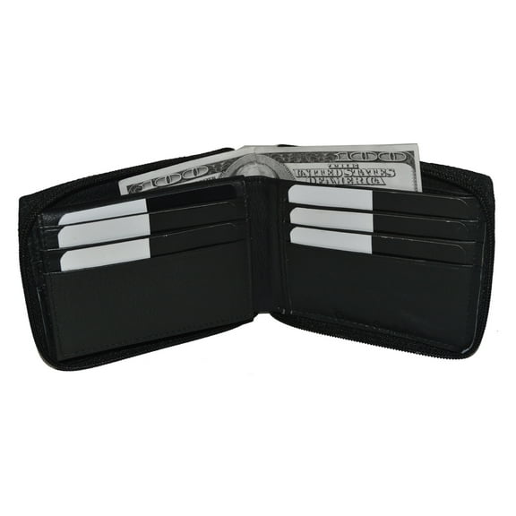 Mens All around zipper wallet with an outside ID window and 9 credit card slots by Leatherboss