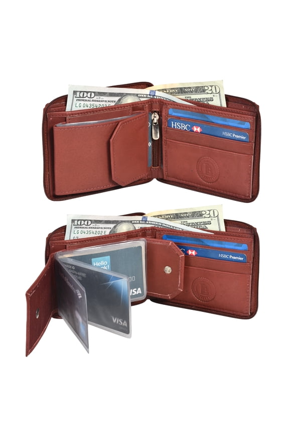 All Around Zipper Men's Wallet with Outside ID Window