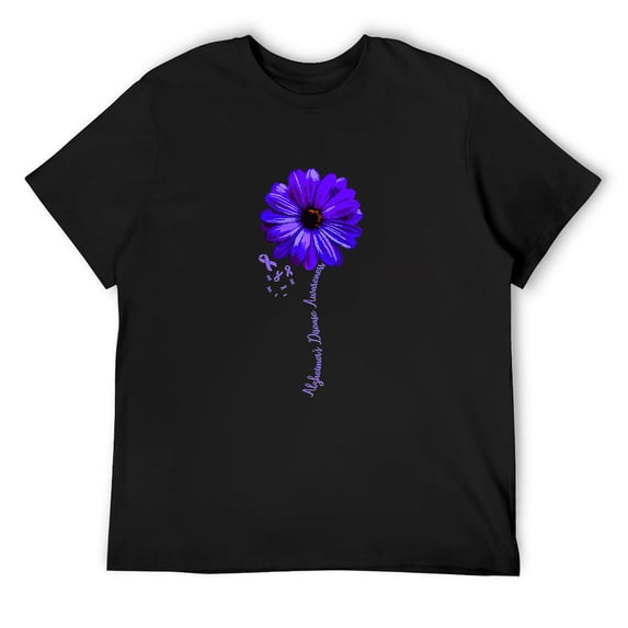 Mens Alzheimers Awareness Short Sleeve Shirt Pretty Flower Support Black 2X-Large
