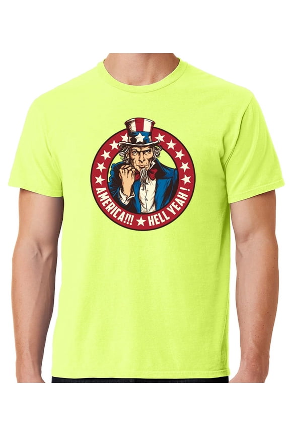 Mens America Hell Yeah Patriotic Cotton Tee Shirt, 2XL Neon Yellow