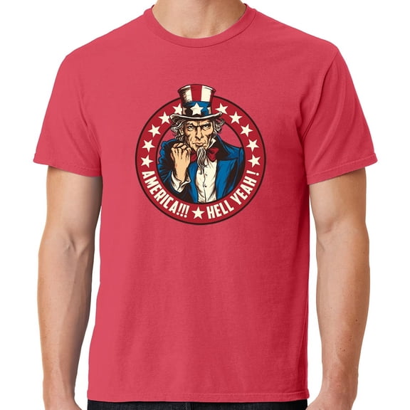 Mens America Hell Yeah Patriotic Cotton Tee Shirt, 2XL Poppy Red