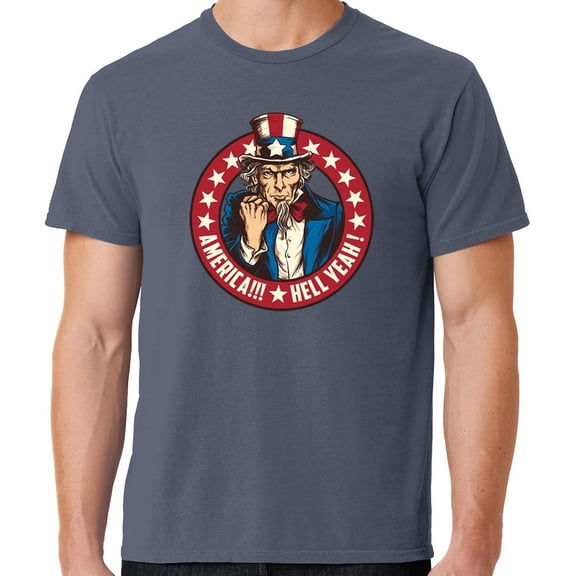Mens America Hell Yeah Patriotic Cotton Tee Shirt, 3XL Denim Blue