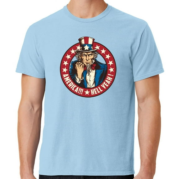 Mens America Hell Yeah Patriotic Cotton Tee Shirt, 3XL Glacier Blue