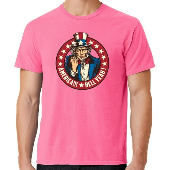 Mens America Hell Yeah Patriotic Cotton Tee Shirt, 3XL Neon Pink