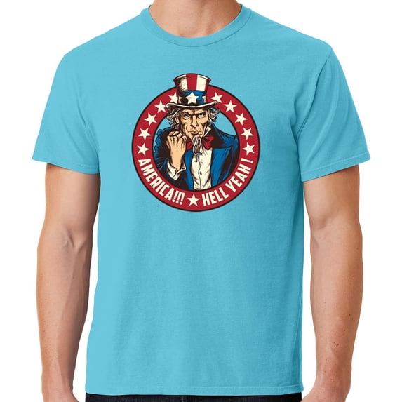Mens America Hell Yeah Patriotic Cotton Tee Shirt, 3XL Tidal Wave Blue