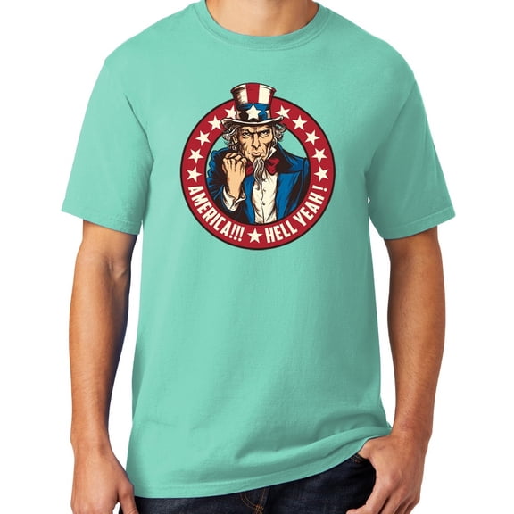 Mens America Hell Yeah Patriotic Cotton Tee Shirt, 4XL Mint Green