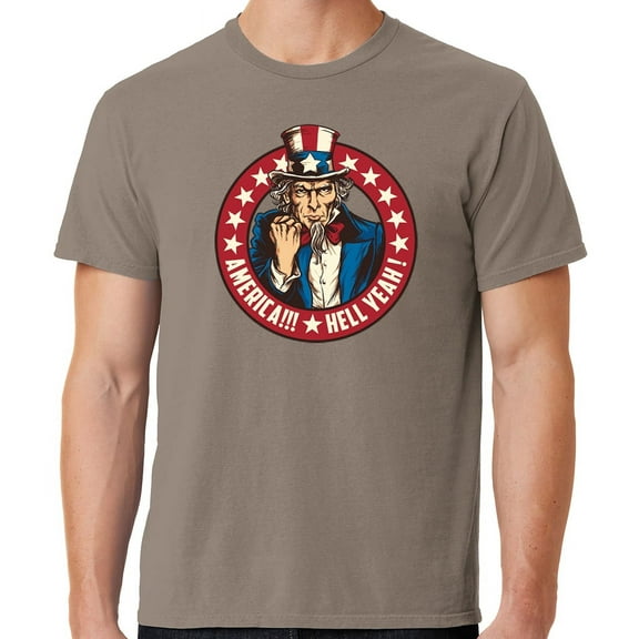Mens America Hell Yeah Patriotic Cotton Tee Shirt, 4XL Taupe Brown