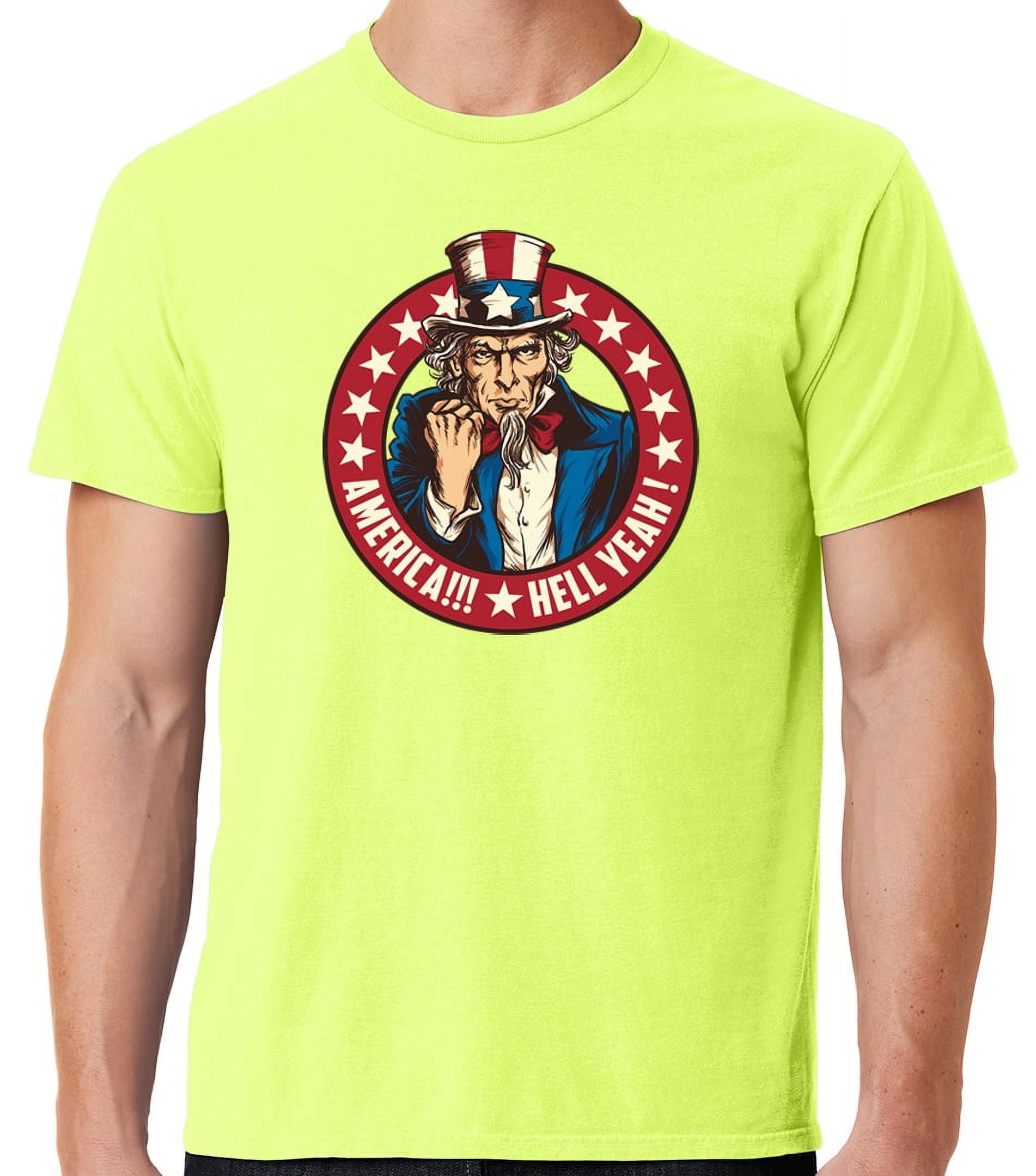 Mens America Hell Yeah Patriotic Cotton Tee Shirt, Large Neon Yellow ...