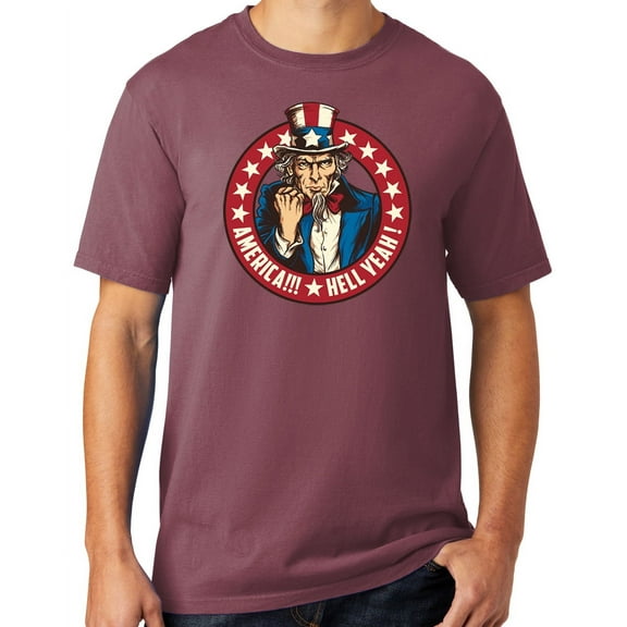 Mens America Hell Yeah Patriotic Cotton Tee Shirt, Large Wineberry Purple