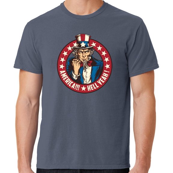 Mens America Hell Yeah Patriotic Cotton Tee Shirt, Small Denim Blue
