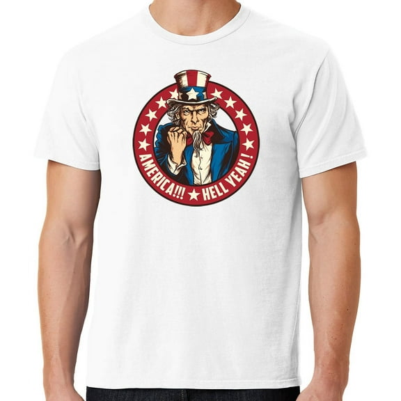 Mens America Hell Yeah Patriotic Cotton Tee Shirt, Small White