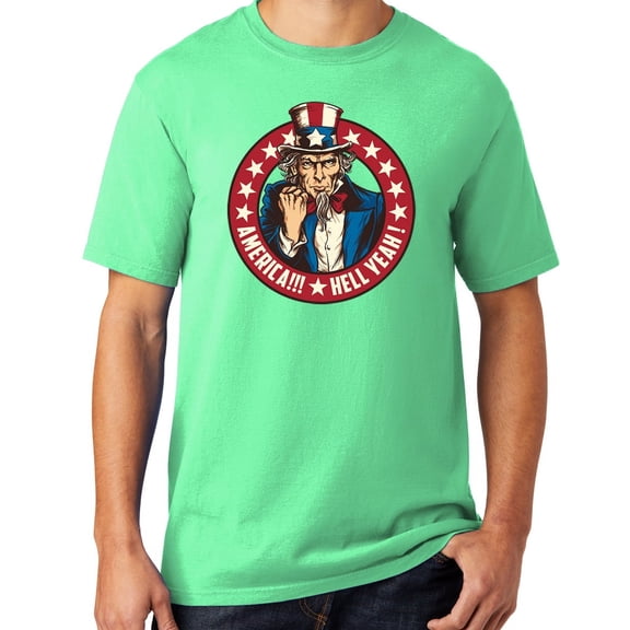 Mens America Hell Yeah Patriotic Cotton Tee Shirt, XL Jadeite Green