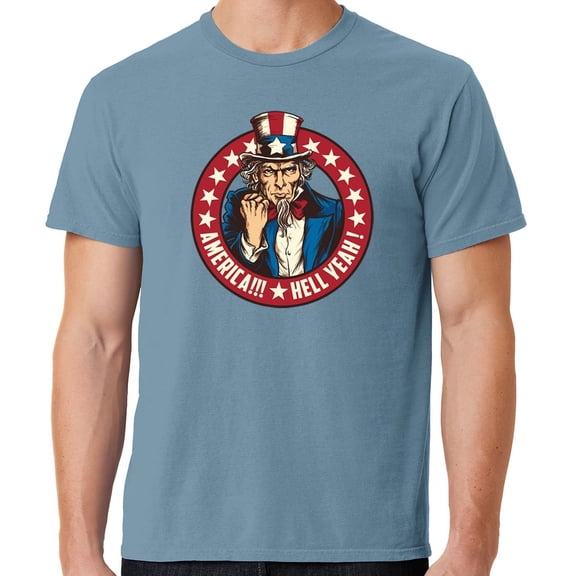 Mens America Hell Yeah Patriotic Cotton Tee Shirt, XL Mist Blue