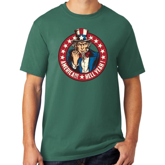 Mens America Hell Yeah Patriotic Cotton Tee Shirt, XL Nordic Green