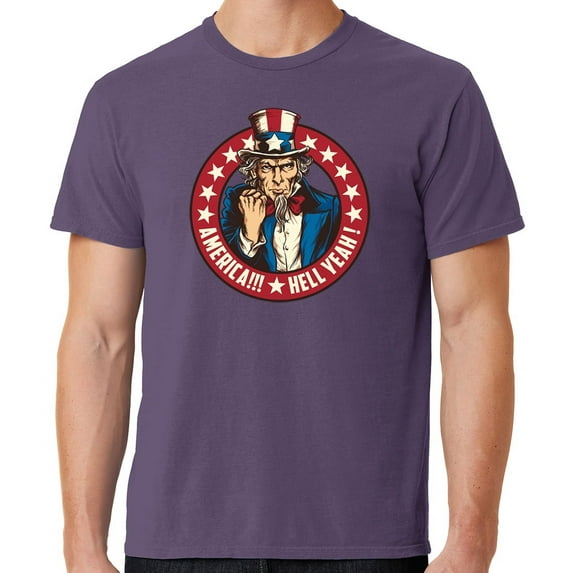Mens America Hell Yeah Patriotic Cotton Tee Shirt, XL Vintage Plum