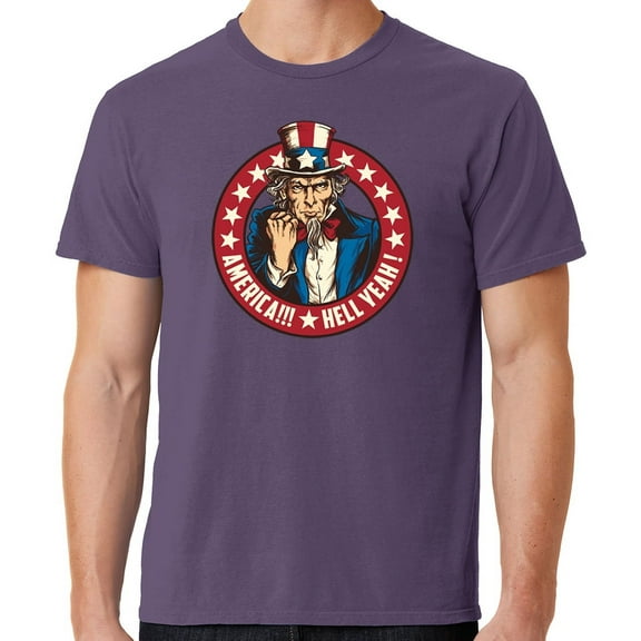 Mens America Hell Yeah Patriotic Cotton Tee Shirt, XL Vintage Plum