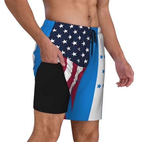Mens America Honduran Flag 2 in 1 Quick Dry Swim Trunks with Compression Liner Beach Shorts
