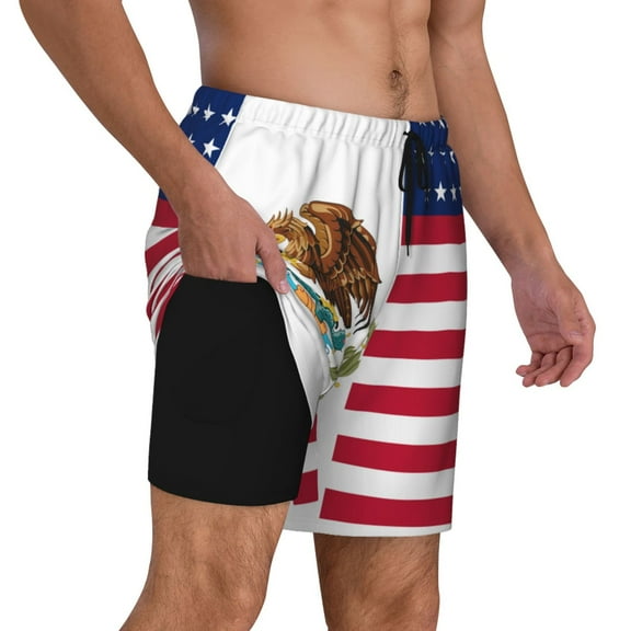 Mens America Mexican Flag 2 in 1 Quick Dry Swim Trunks with Compression Liner Beach Shorts