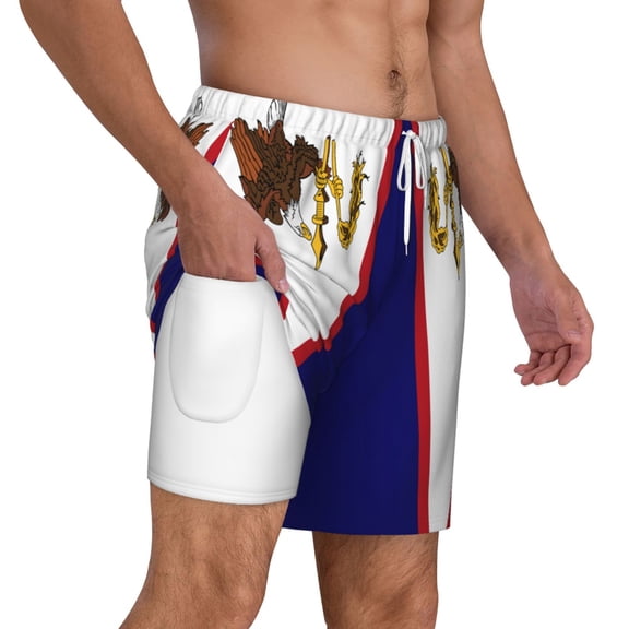 Mens America Samoa Flag 2 in 1 Quick Dry Swim Trunks with Compression Liner Beach Shorts