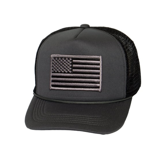 Mens America USA Patriotic Trucker Hat, American Flag Snapback Cap, Dark Grey