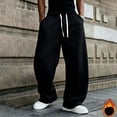 thumbnail image 1 of Mens American Baggy Fleece‑Lined Sweatpants, Elastic Drawstring Waist Wide Oversized Straight Leg Casual Lounge Trousers for Men Black XL, 1 of 5