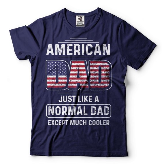 Mens American Dad T-shirt Dad Patriotic Shirt Father's Day USA Flag Shirt 4th Of July Shirt (Large Navy Blue)