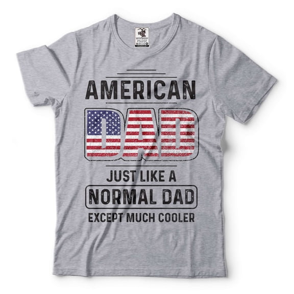 Mens American Dad T-shirt Dad Patriotic Shirt Father's Day USA Flag Shirt 4th Of July Shirt (Small Grey)