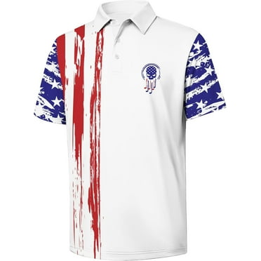 Mens American Falg Polo Shirts Short Sleeve Performance Patriotic Shirt Funny Golf Shirt