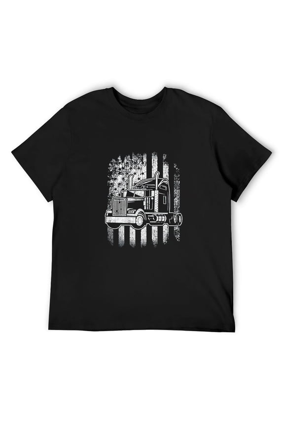 Mens American Flag Big Rigs Semi Truck Driver Design T-Shirt Black