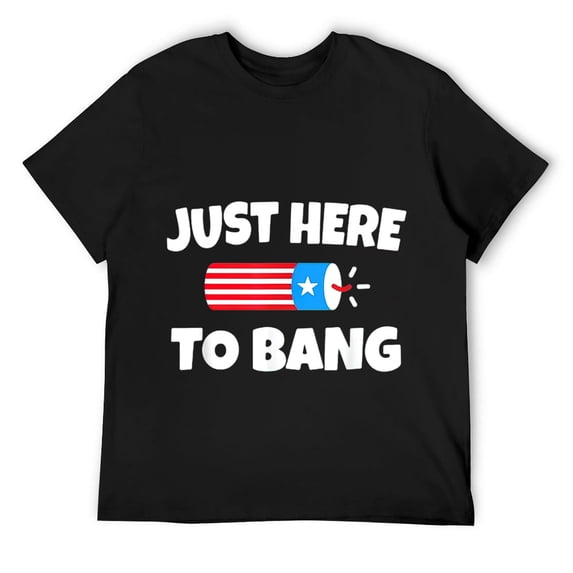 Mens American Flag Just Here To Bang Patriotic Vintage T-Shirt Black