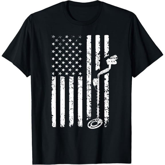 Mens American Flag Metal Detector Treasure Hunting US Flag T-Shirt