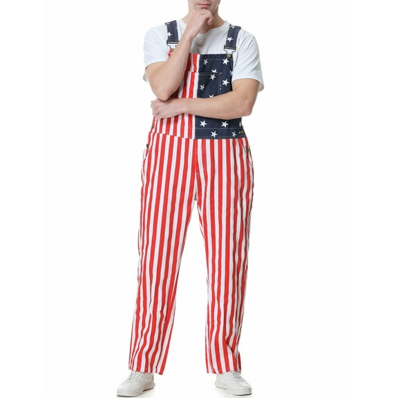 Mens American Flag Overalls USA Denim Bibs Coveralls 4th of July Jumpsuit