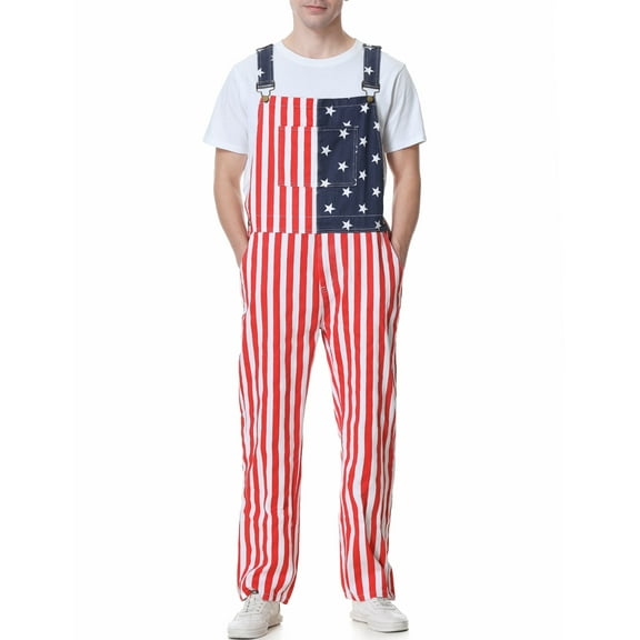 Mens American Flag Overalls USA Denim Bibs Coveralls 4th of July Jumpsuit
