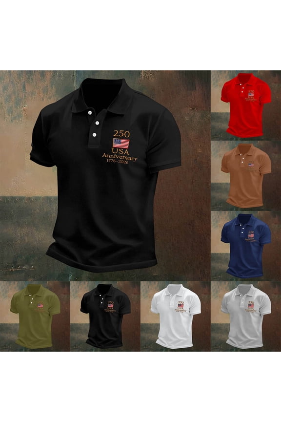 Mens American Flag Patriotic Polo Shirts 250 Years Of Liberty 4th Of July Polo Shirts Short Sleeve American Flag Graphic Polo Tshirt Buttoned Independence Day 1776-2026 Patriotic Tee Tops