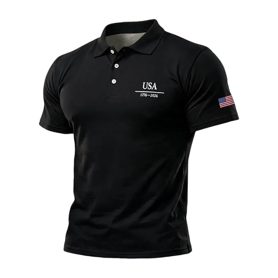 Mens American Flag Patriotic Polo Shirts Us 250th Anniversary 4th Of July Polo Shirts Short Sleeve Freedom Usa Flag Vintage Polo Tshirt Button Up Independence Day 1776-2026 Patriotic Tops,Black M