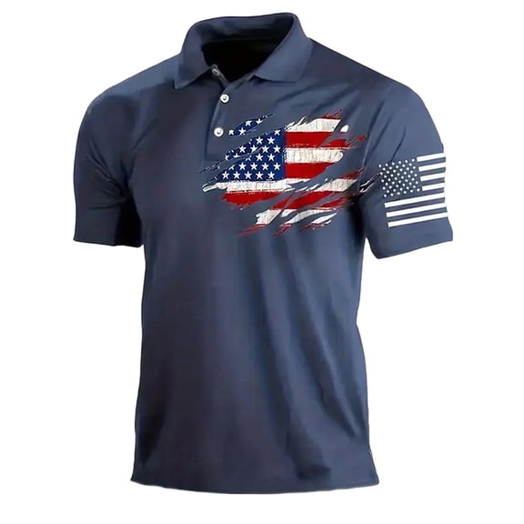 Mens American Flag Polo Shirt Patriotic Short Sleeve Golf Shirt Casual USA Graphic Summer Tee Collared Tops Breathable Tees