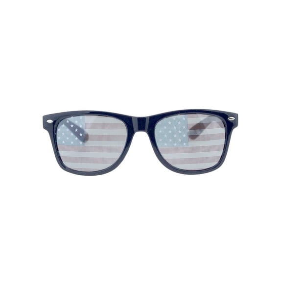 Mens American Flag Print Lens Hipster Horn Rim Plastic Sunglasses Navy