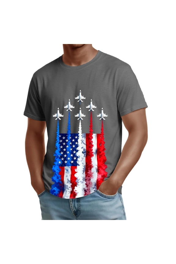Mens American Flag Shirts 4th of July T-Shirt USA Flag Patriotic Short Sleeve Memorial Day Tops 1776-2026 Print Tees 2026 Dark Gray 3XL