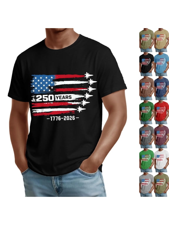 Mens American Flag Shirts 4th of July T-Shirt USA Flag Patriotic Short Sleeve Memorial Day Tops 1776-2026 Print Tees Black XXL